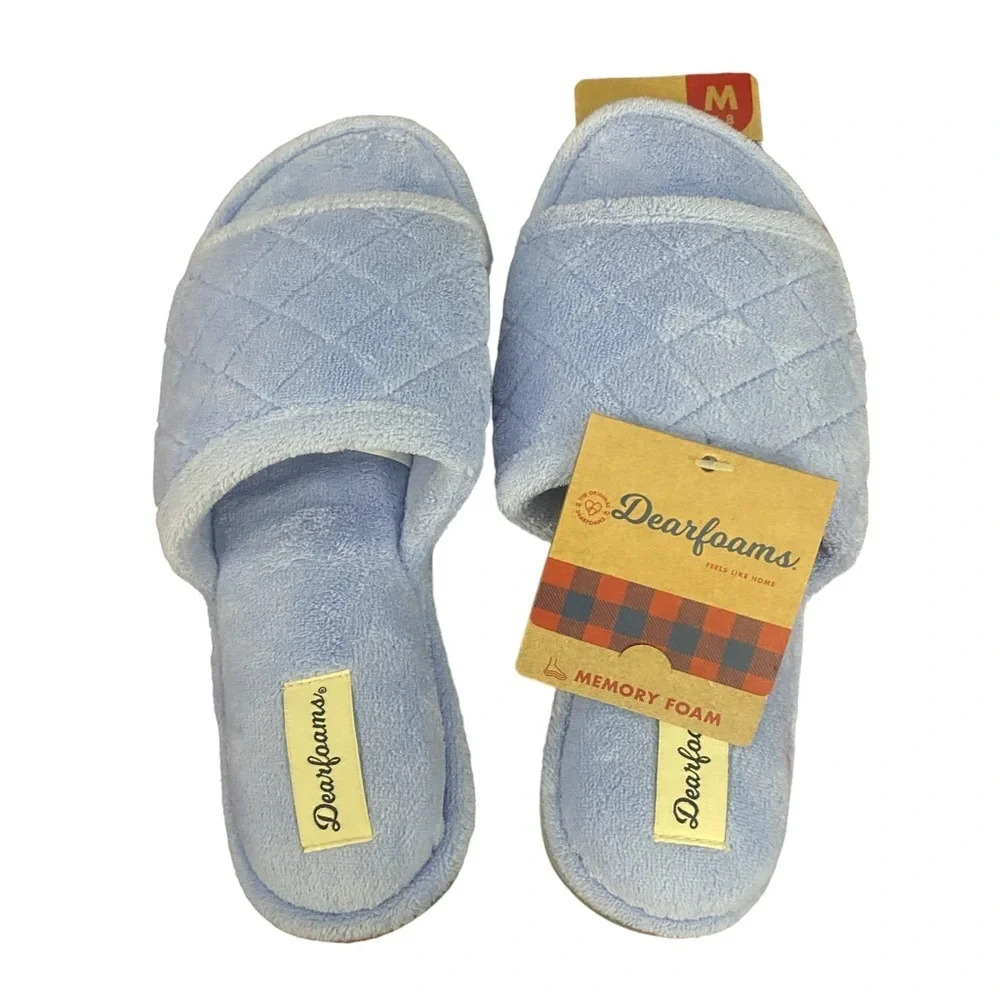 New Dearfoams Blue Memory Foam Slippers Medium